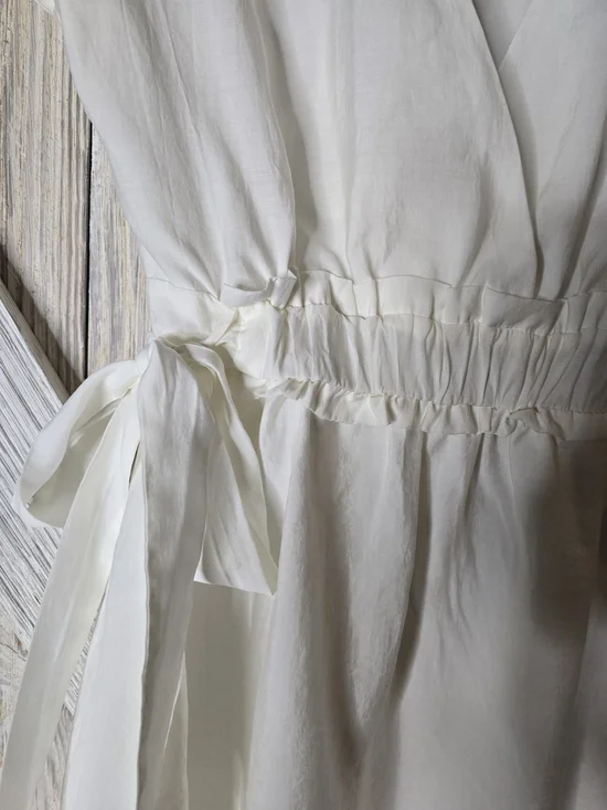 Zara Cream Tie Waist Mini Dress Feminine Chic Flowy Neutral Blogger Style Size M - Picture 4 of 6